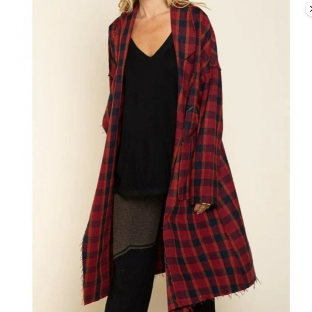 Pol Girl Next Door FlyAway Duster in Plaid sz M EUC $119R